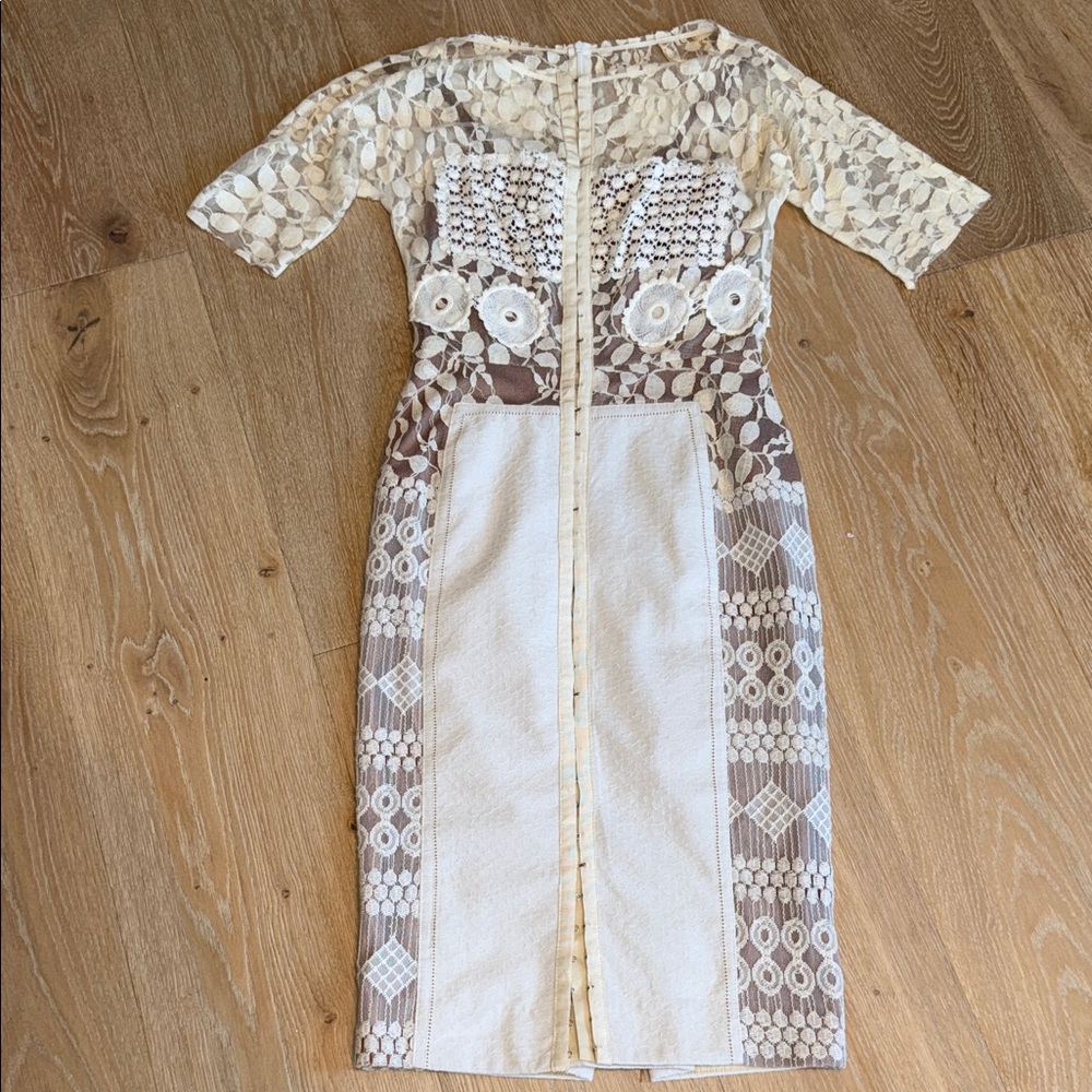 Byron Lars Cream and Brown Floral Midi Dress